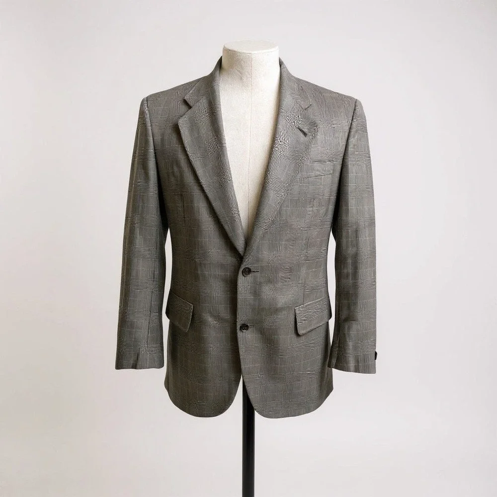 Jos. A. Bank Plaid Blazer Grey Black Check Two Button Sport Coat Regular Fit 42R